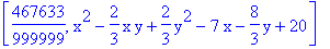 [467633/999999, x^2-2/3*x*y+2/3*y^2-7*x-8/3*y+20]